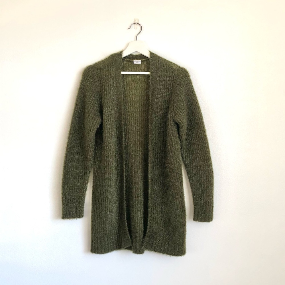 Jacqueline de Yong Green Tinsel Knit Open Front Cardigan Size Medium